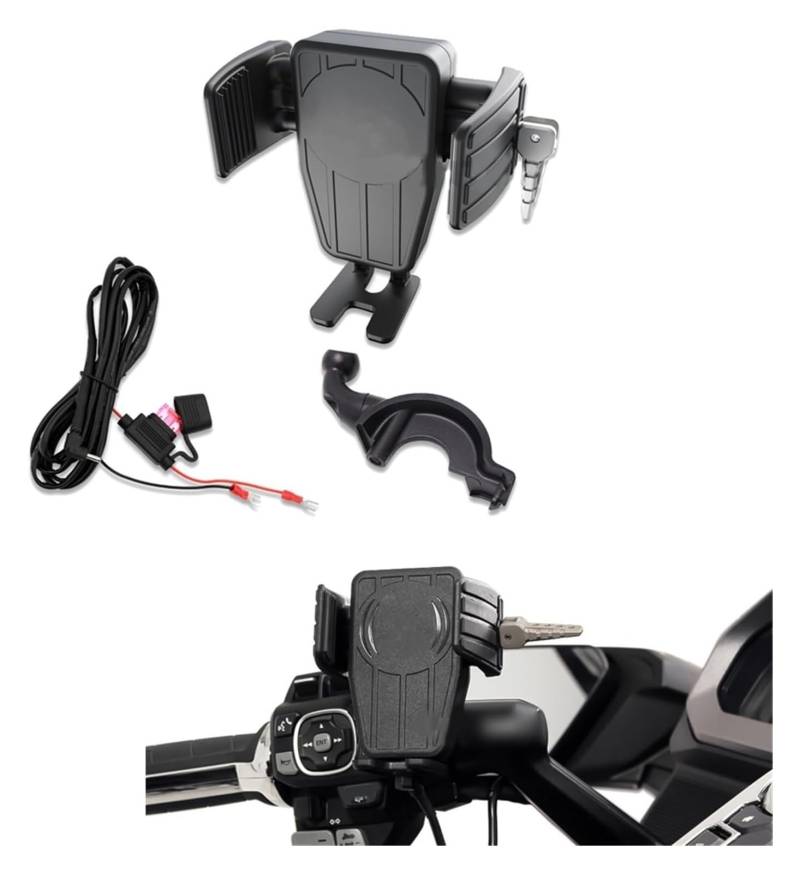 Motorrad Navigationshalterung GPS Für Goldwing GL 1800 F6B GL1800 DCT 2018 2019 2020 2021 Drahtlose Lade GPS Telefon Halter Navigation Halterung(Left Black) von SRVSQTPTVK