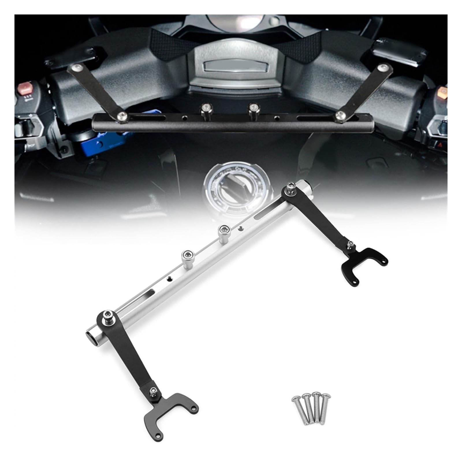 Motorrad Navigationshalterung GPS Für Suz&uki Für Burgman 650 1998-2022 Motorrad Mutifunktionale Cross Bar Balance Bar GPS Navigation Lenker Halterung Verlängerung(Silber) von SRVSQTPTVK