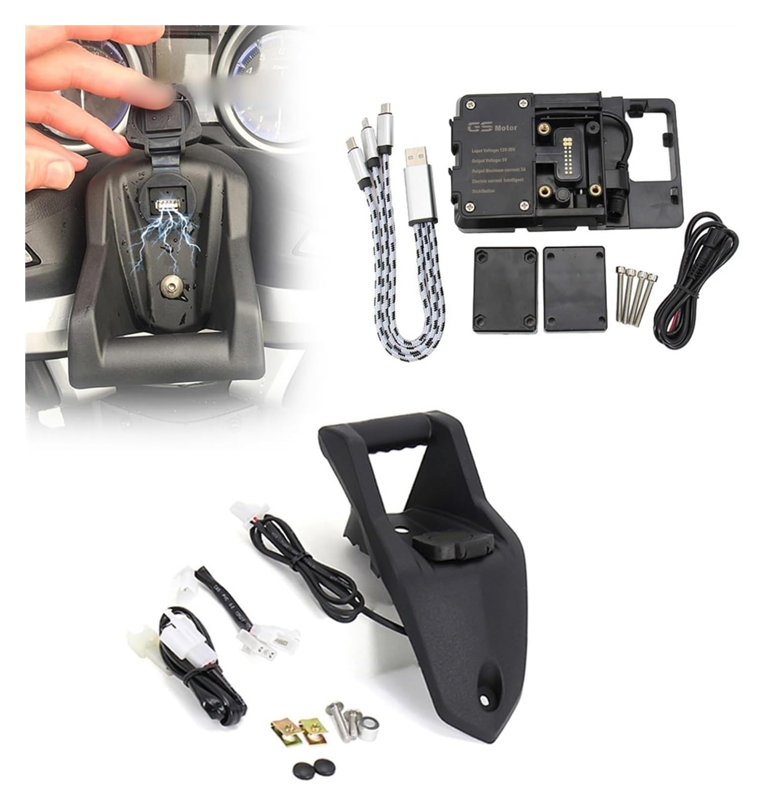 Motorrad Navigationshalterung GPS Für Y&amaha Tmax T-max 530 T-max530 SX DX 2017-2019 Motorradtelefon-Navigationshalterung USB-Ladehalterhalterung(22mm Set) von SRVSQTPTVK