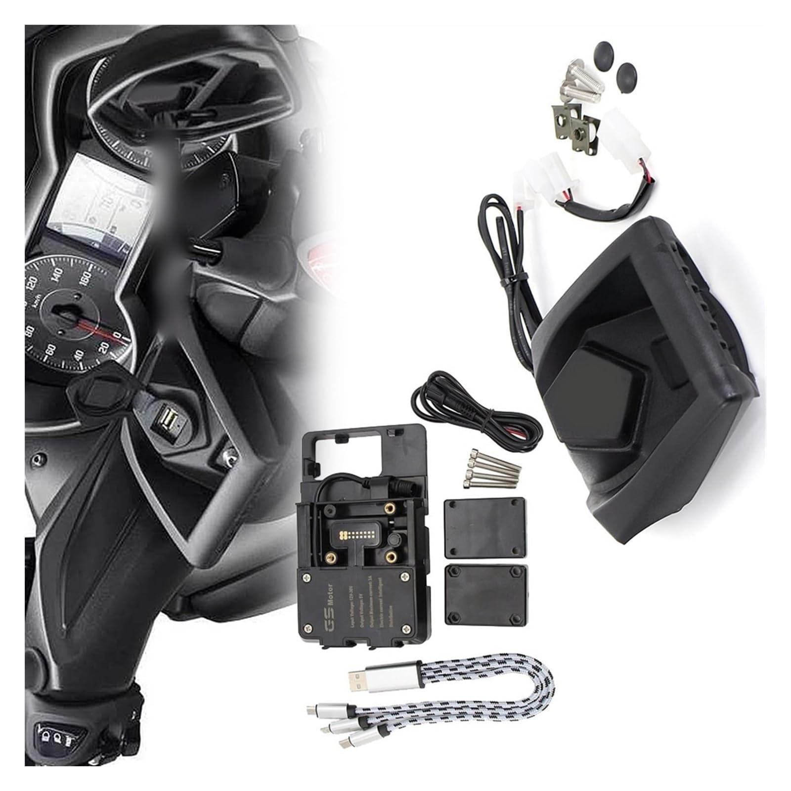 Motorrad Navigationshalterung GPS Für Y&amaha X-MAX 125 2018-2021 Motorrad GPS-Telefon-Navigationshalterung USB-Ladeanschlusshalterhalterung(A) von SRVSQTPTVK