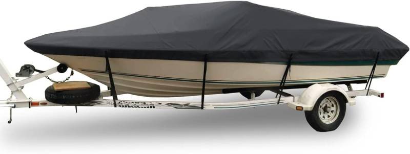 Strapazierfähige Bootsabdeckung aus 420D Oxford-Gewebe for trailerbare Bassboote, V-Rumpf-Dreifachrümpfe und Ski-Slalom-Boote Schutzhülle(Black,21~24FT) von SSDDLZEQ