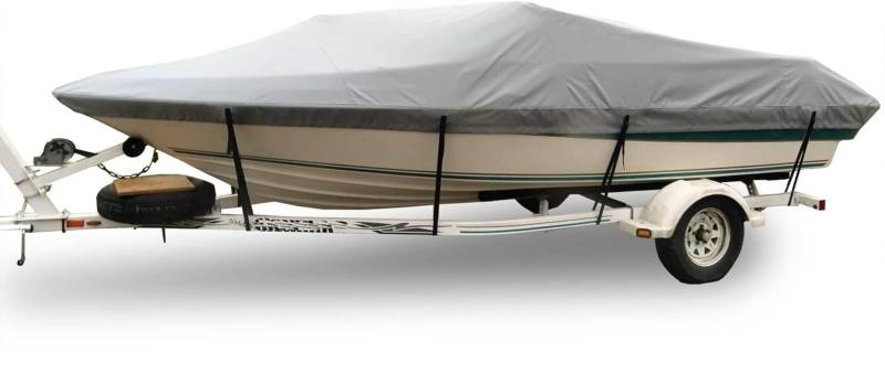 Strapazierfähige Bootsabdeckung aus 420D Oxford-Gewebe for trailerbare Bassboote, V-Rumpf-Dreifachrümpfe und Ski-Slalom-Boote Schutzhülle(Gray,25~27FT) von SSDDLZEQ