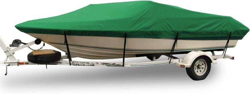 Strapazierfähige Bootsabdeckung aus 420D Oxford-Gewebe for trailerbare Bassboote, V-Rumpf-Dreifachrümpfe und Ski-Slalom-Boote Schutzhülle(Green,11~13FT) von SSDDLZEQ