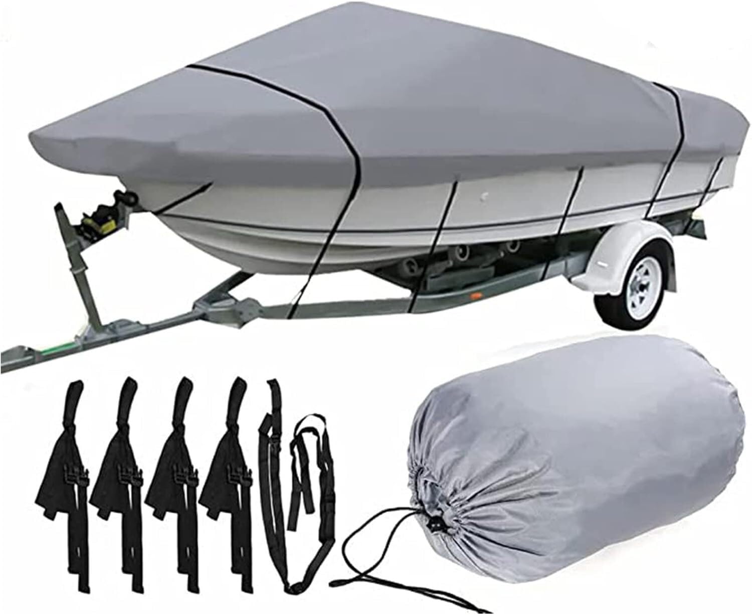 Strapazierfähige Bootsabdeckung aus 420D-Polyester-Oxford for V-Rümpfe, Dreirumpf-Fischerboote, Skiboote, Profi-Boote und Bassboote, Allwetterschutz Schutzhülle(Grigio,16FT) von SSDDLZEQ