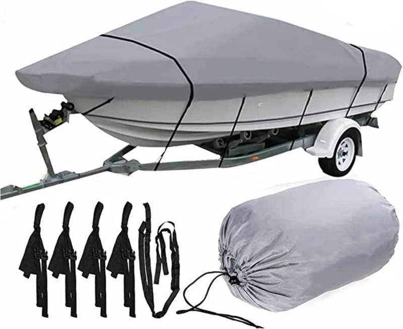 Strapazierfähige Bootsabdeckung aus 420D-Polyester-Oxford for V-Rümpfe, Dreirumpf-Fischerboote, Skiboote, Profi-Boote und Bassboote, Allwetterschutz Schutzhülle(Grigio,16FT) von SSDDLZEQ