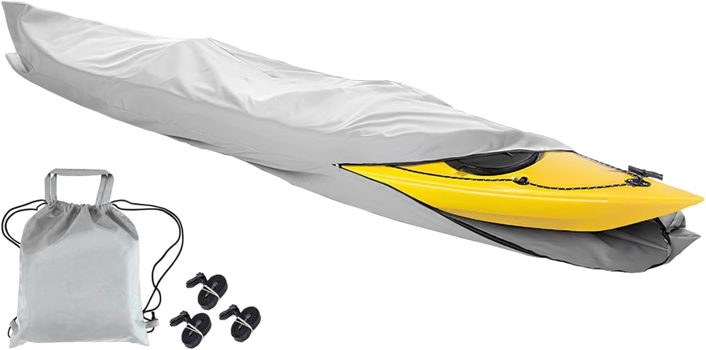 Vollständige Kajakabdeckung, wasserdicht, UV-beständig, 420D, Kajak-/Kanu-Abdeckung for die Lagerung im Innen- und Außenbereich, Kajak, Boot, Kanu, Sonnenschutz, Lagerung, Staubschutz(Gray,10FT) von SSDDLZEQ