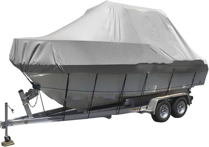 wasserdichte Bootsabdeckung 210D UV-beständig und reißfest V-förmiger Rumpf TRI Hull Runabout Pro Style Bassboot Schutzhülle(11 * 13FT) von SSDDLZEQ