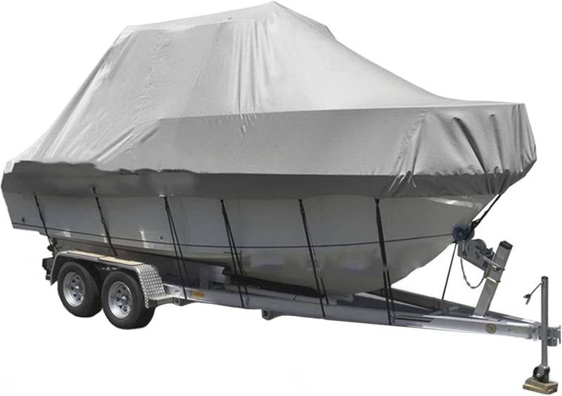 wasserdichte Bootsabdeckung 210D UV-beständig und reißfest V-förmiger Rumpf TRI Hull Runabout Pro Style Bassboot Schutzhülle(11 * 13FT) von SSDDLZEQ