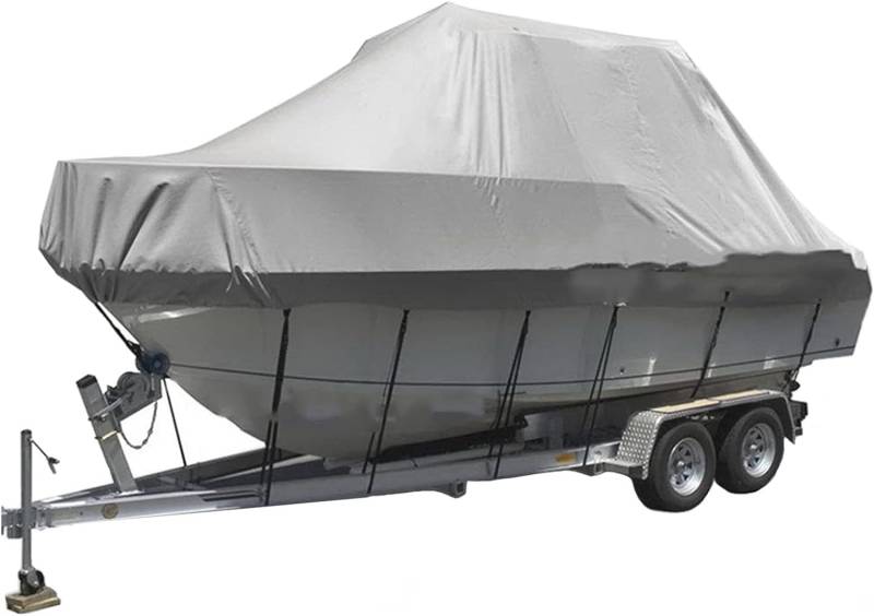 wasserdichte Bootsabdeckung 210D UV-beständig und reißfest V-förmiger Rumpf TRI Hull Runabout Pro Style Bassboot Schutzhülle(14 * 16FT) von SSDDLZEQ