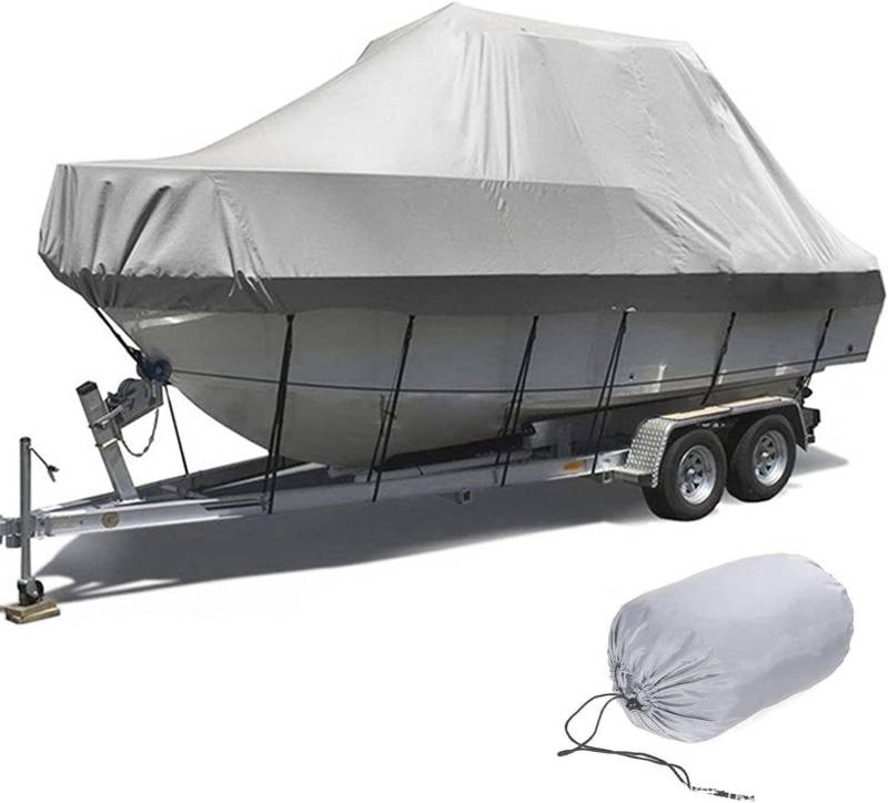 wasserdichte Bootsabdeckung 210D UV-beständig und reißfest V-förmiger Rumpf TRI Hull Runabout Pro Style Bassboot Schutzhülle(Gray,16 * 18FT) von SSDDLZEQ