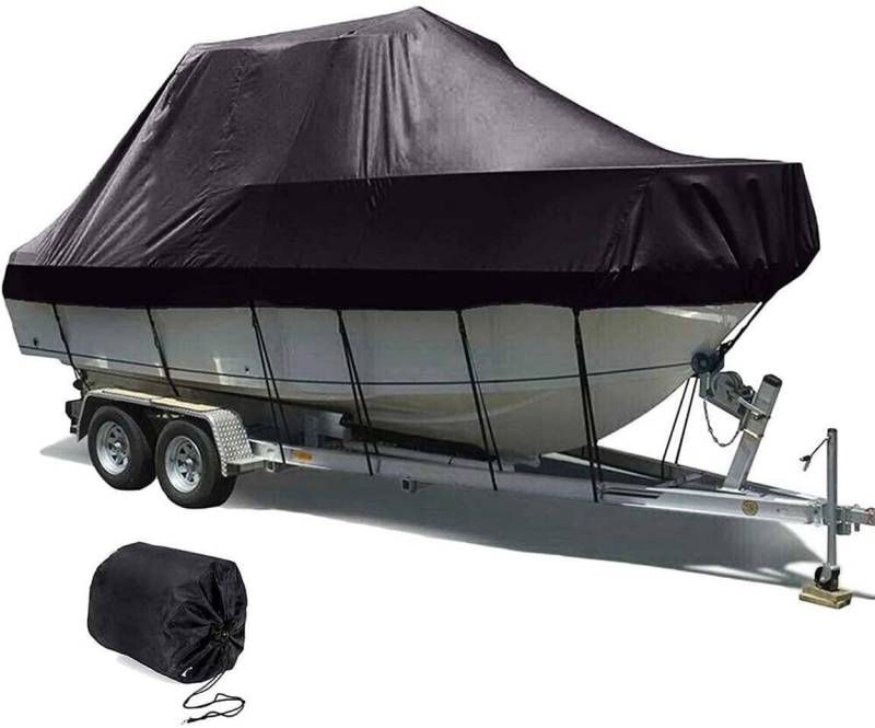 wasserdichte Bootsabdeckung 210D UV-beständig und reißfest V-förmiger Rumpf TRI Hull Runabout Pro Style Bassboot Schutzhülle(Noir,20 * 22FT) von SSDDLZEQ