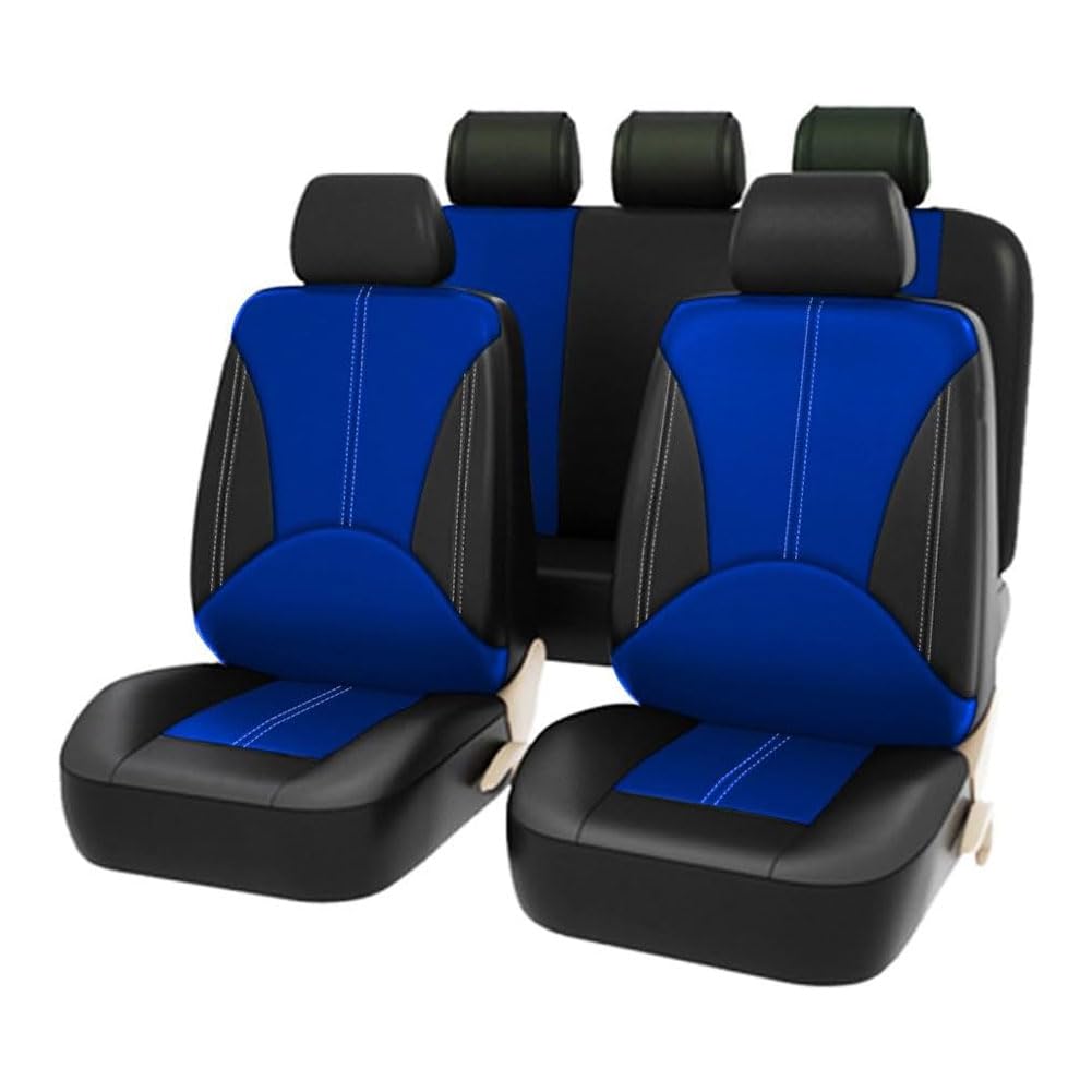 SSIMOO Sitzbezüge Auto Set Autositzbezüge für Mitsubishi Space Star 2013-2022, Auto-Schonbezüge PU Leder Autositz Sitzschoner Wasserdicht Atmungsaktiv Zubehör,F/Black Blue von SSIMOO