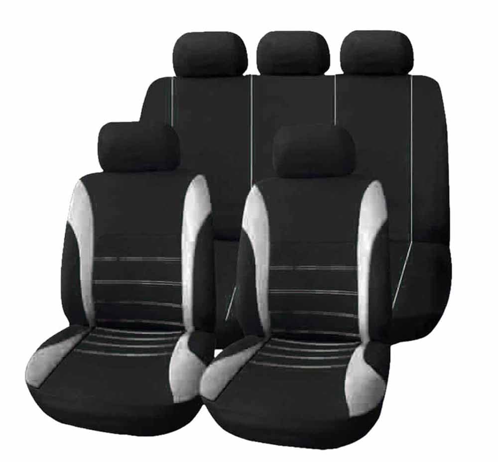 SSIMOO Sitzbezüge Auto Set Autositzbezüge für Tesla Model 3 Model 3, Vorne Und Hinten Stoff Auto-Schonbezüge Wasserdicht Zubehör Innenraum,C/9pcs Set Grey von SSIMOO