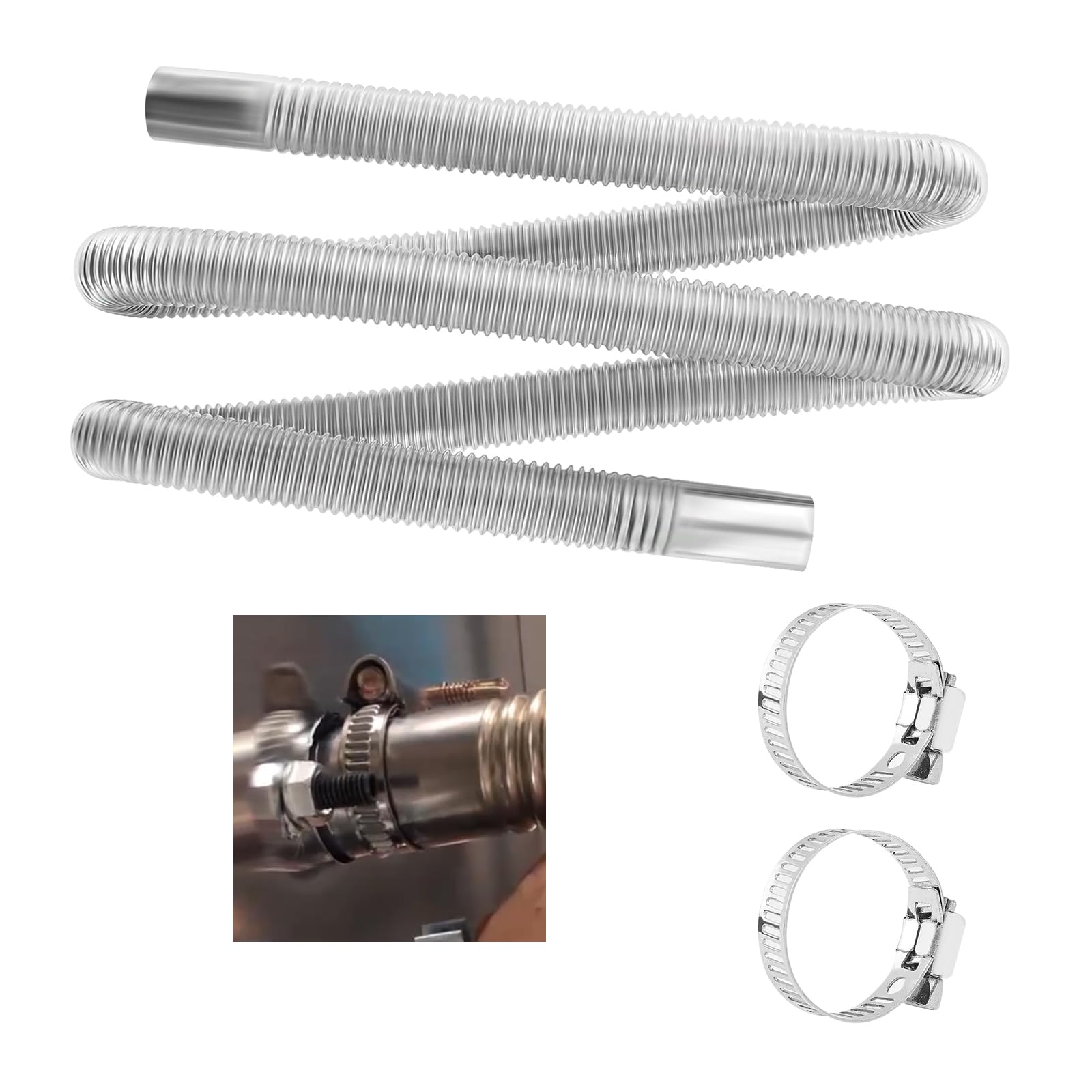 Abgasrohr für Standheizung, 100 cm Edelstahl-Abgasschlauch mit 2 Klammern, Auto-Standheizung Auspuff, Abgasschlauch für Dieselheizung & Stromerzeuger (1 Meter, Edelstahl) von SSJkeji