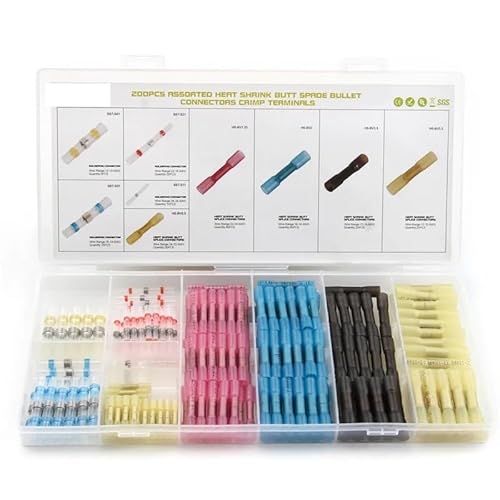 200pcs Assorted Heat Shrink Butt Splice Terminals Soldering Connecters Insulated Waterproof Seal Wire Crimp Terminals Connector von SSOPTMCB