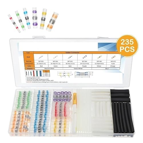 235pcs Waterproof Solder Sleeve Seal Wire Connectors Heat Shrink Tube Kit Cable Terminal Tool Assortment Set Green/Orange/Purple von SSOPTMCB