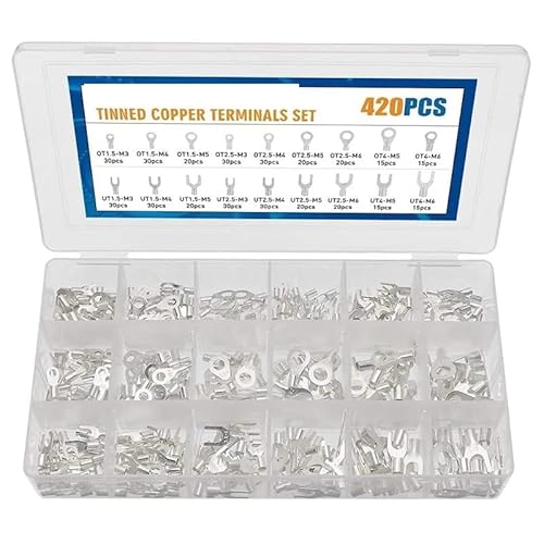 420pcs Electrical Wire Connector Cable Lug Set Crimp Connector Silver Plated Copper Ring Fork Cable Lugs M3 M4 M5 M6 von SSOPTMCB
