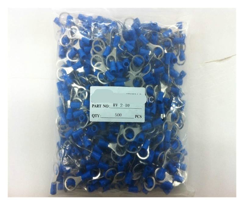 500pcs RV2-10 16-14AWG 3/8 Ferrule Round Type Cable Terminal insualted Ring Crimp Connector von SSOPTMCB