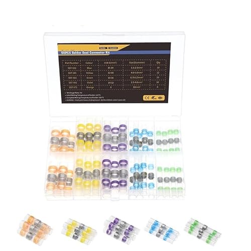 50Pcs Heat Shrink Electrical Wire Connector Waterproof Solder Seal Sleeve Splice Terminals Butt Connectors Kit Assortment von SSOPTMCB