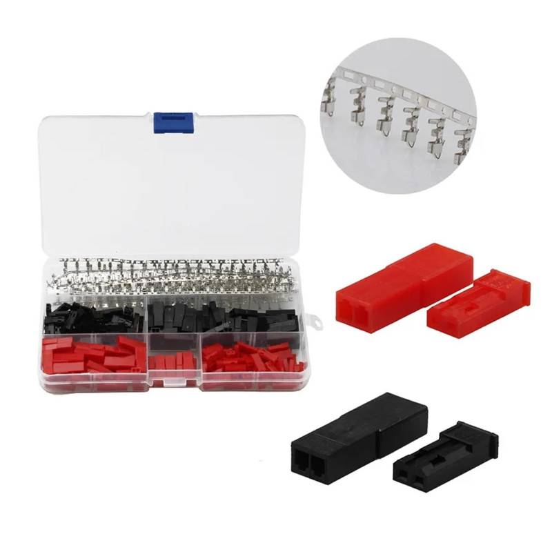YT 600Pcs Red Black 2 Pin Header Jumper Cable Wire Connectors Housing Male Female Crimp Pin Connectors von SSOPTMCB