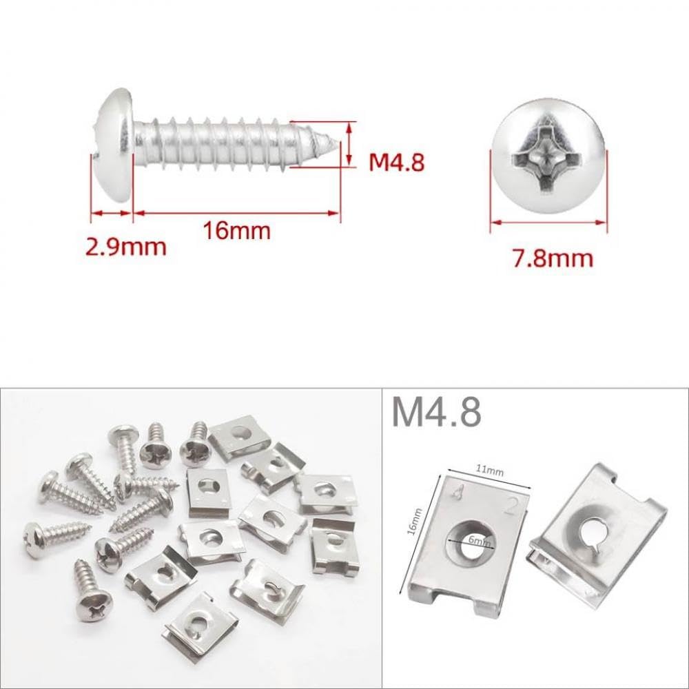 10 Sets U-Typ-Clips, die mit M4.2/4.8 Edelstahl-Selbstkippschrauben Kompatibel mit Auto Motorrad-Scooter-Kotflügel Stoßfängerverbinder kompatibel sind(M4.8x16) von SSUMCUWR
