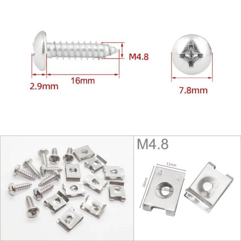 10 Sets U-Typ-Clips, die mit M4.2/4.8 Edelstahl-Selbstkippschrauben Kompatibel mit Auto Motorrad-Scooter-Kotflügel Stoßfängerverbinder kompatibel sind(M4.8x16) von SSUMCUWR