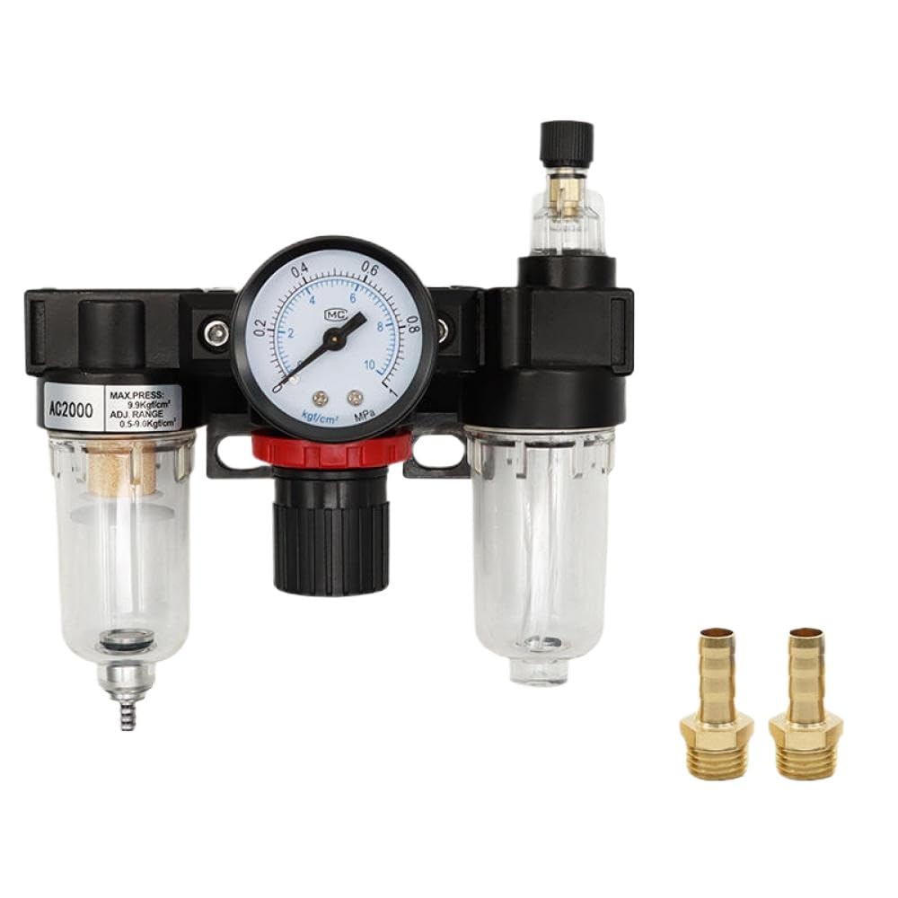 AC2000-02 Druckregler mit Messgerät Kompatibel mit Luftkompressoren Wasserfiltration und Feuchtigkeitsabtrennung(BT 8mm Fitting) von SSUMCUWR