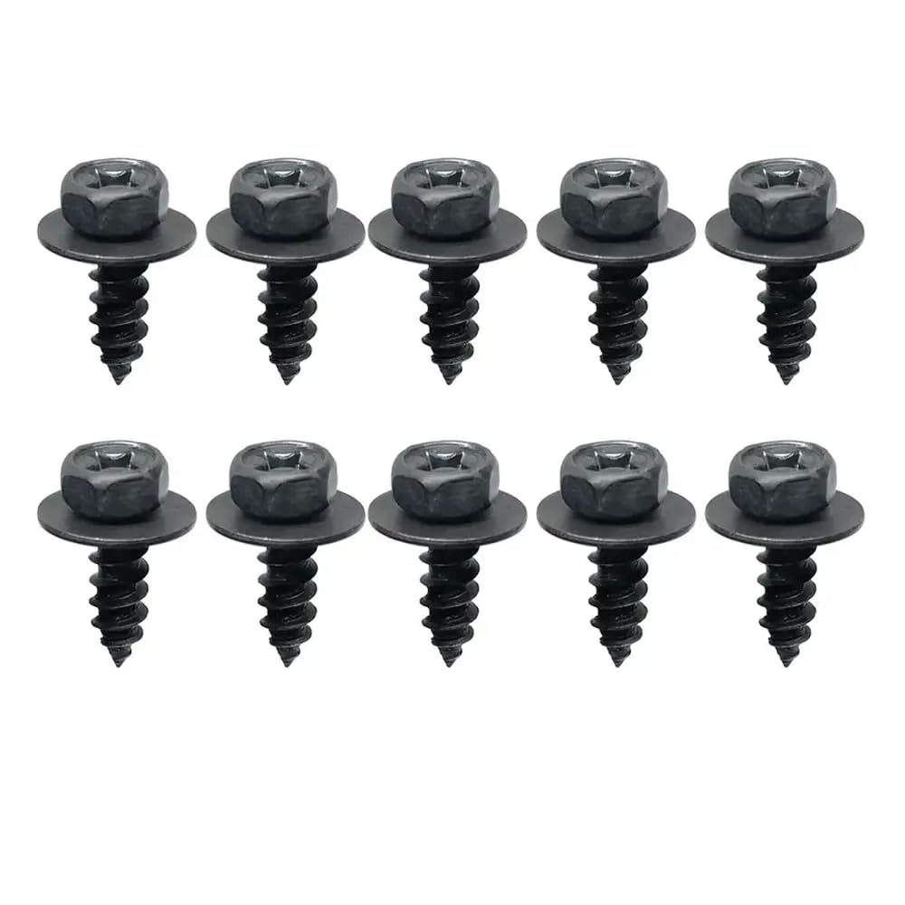 Schwarze Selbstschachtelschrauben Sechskantschrauben mit Waschmaschine M6 6 mm kompatibel mit Auto Motorrad-Stoßfänger Kotflügelmotorenschutz(10pcs) von SSUMCUWR