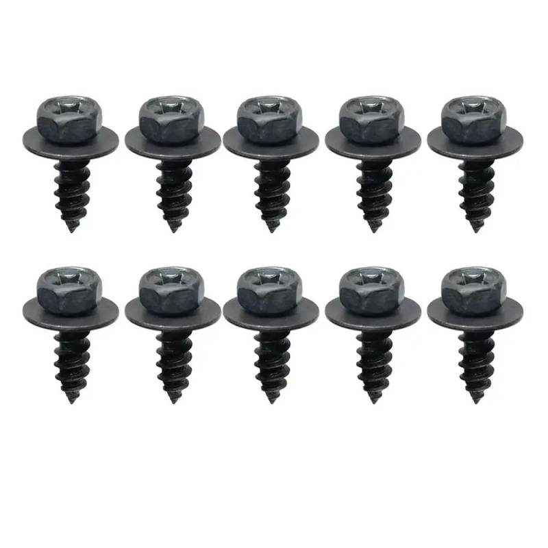 Schwarze Selbstschachtelschrauben Sechskantschrauben mit Waschmaschine M6 6 mm kompatibel mit Auto Motorrad-Stoßfänger Kotflügelmotorenschutz(10pcs) von SSUMCUWR