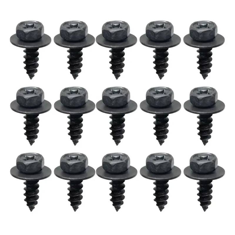 Schwarze Selbstschachtelschrauben Sechskantschrauben mit Waschmaschine M6 6 mm kompatibel mit Auto Motorrad-Stoßfänger Kotflügelmotorenschutz(15pcs) von SSUMCUWR