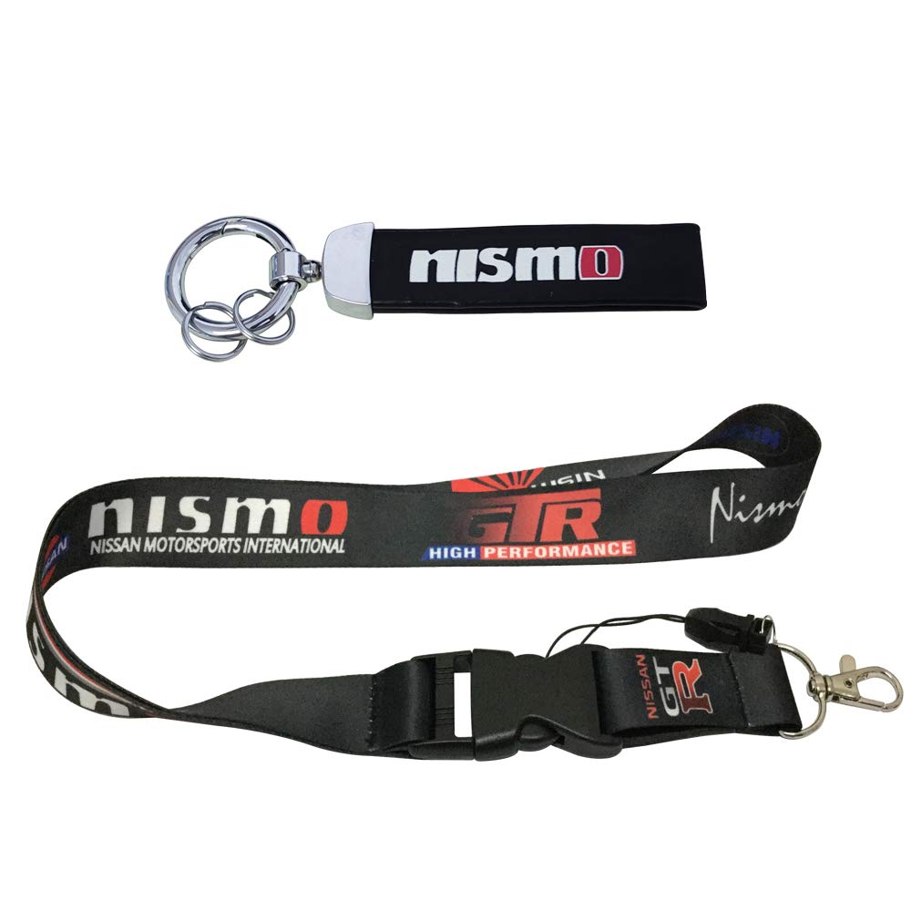 Glattes Seiden-Schlüsselband und PU-Leder-Schlüsselanhänger, für Auto, SUV, LKW, Motorrad, Roller, ATV, UTV, Wohnmobil, Hausschlüssel, Büroausweis, Zubehör, Geschenke (Nismo Black), Nismo Black, inch von SShine