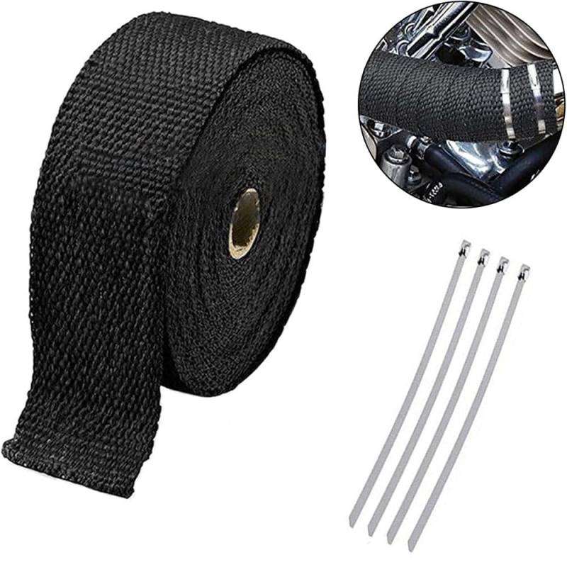 SSyang Hitzeschutzband Basaltfaser Auspuffband, 5m Hitzeschutzband Basaltfaser Hitzeschutzband Auspuff, Hitzeschutzband Auspuffband, für Motorrad Fächerkrümmer Thermoband Krümmerband (Schwarz) von SSyang