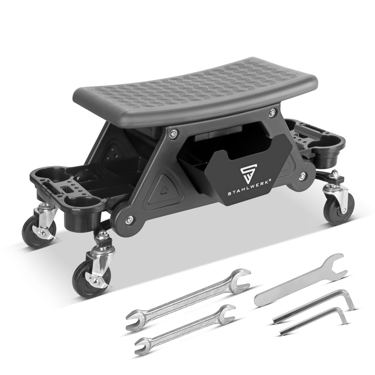 STAHLWERK Werkstatthocker WRS-185 mit 185 kg Tragkraft Werkstattsitz | Werkstattstuhl | Rollhocker | Werkstattrollsitz mit Schublade, Ablagefächern, Leichtlauf-Lenkrollen und Dosenhalter STAHLWERK Werkstatthocker WRS-185 mit 185 kg Tragkraft Werkstattsitz | Werkstattstuhl | Rollhocker | Werkstattrollsitz mit Schublade, Ablagefächern, Leichtlauf-Lenkrollen und Dosenhalter von STAHLWERK