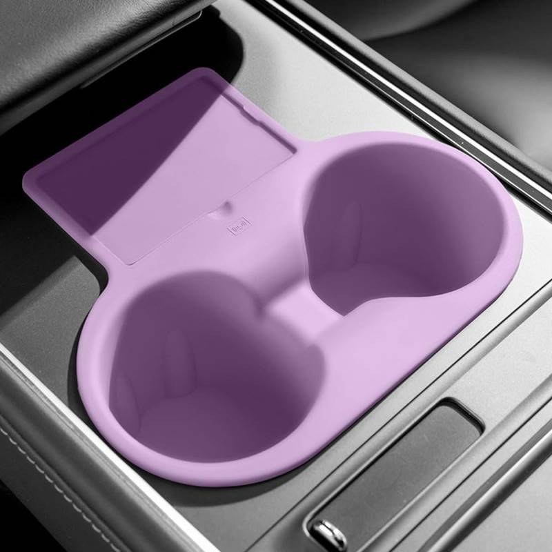 Für Tesla Model 3 (2021–2023) (nicht passend für Modell 3 Highland 2024 Modell Y (2020–2024) Kieselgel-Getränkehalter-Clip, Wasserbecherschlitz, Schlüsselkarte, Pad, Mattenzubehör (lila) von STAMOO
