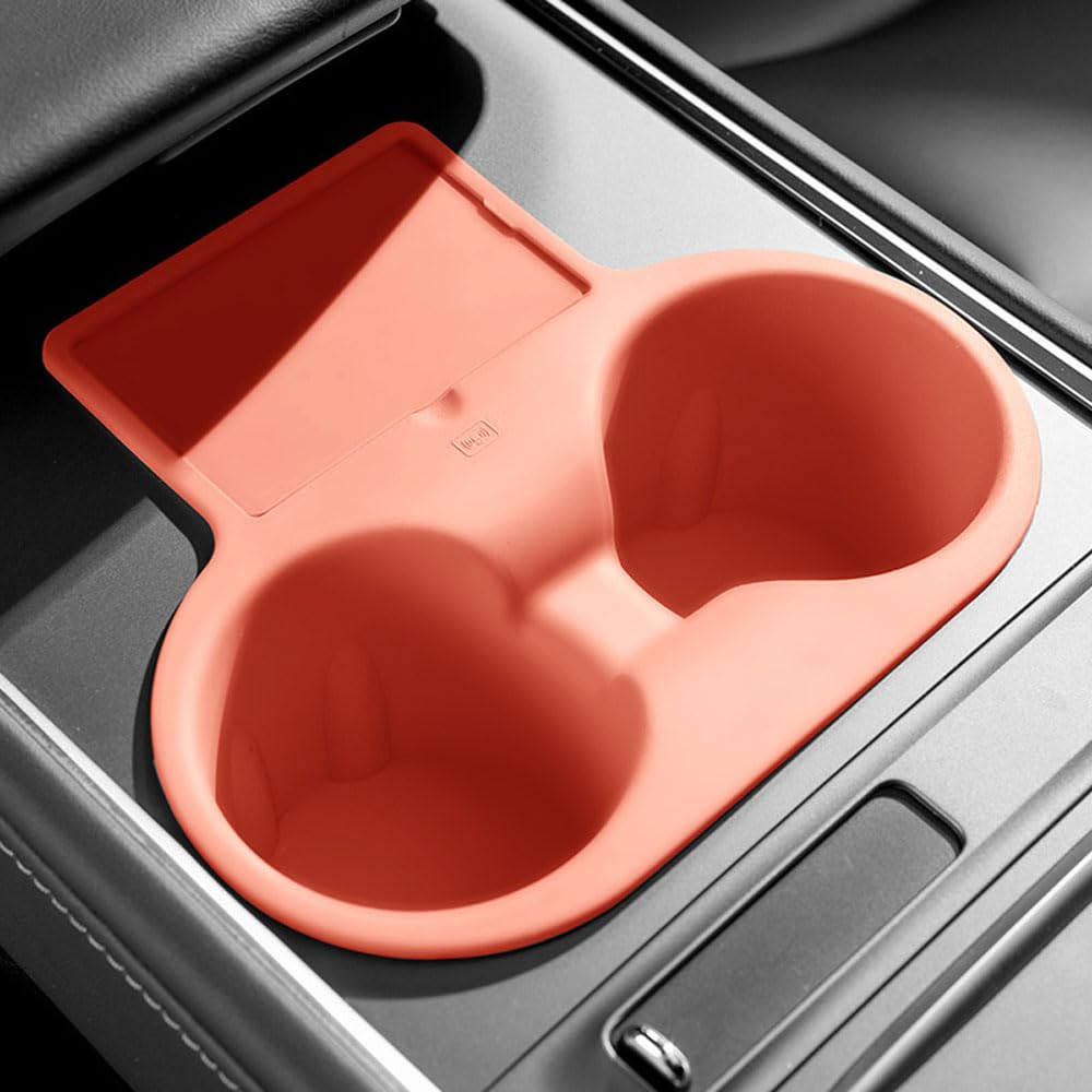 Für Tesla Model 3 (2021–2023) (nicht passend für Modell 3 Highland 2024 Modell Y (2020–2024) Kieselgel-Getränkehalter-Clip, Wasserbecherschlitz, Schlüsselkarte, Pad, Mattenzubehör (orange) von STAMOO