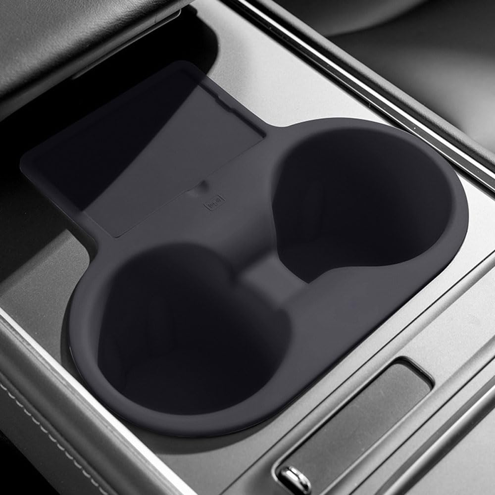 Für Tesla Model 3 (2021–2023) (nicht passend für Modell 3 Highland 2024 Modell Y (2020–2024) Kieselgel-Getränkehalter-Clip, Wasserbecherschlitz, Schlüsselkarte, Pad, Mattenzubehör (schwarz) von STAMOO