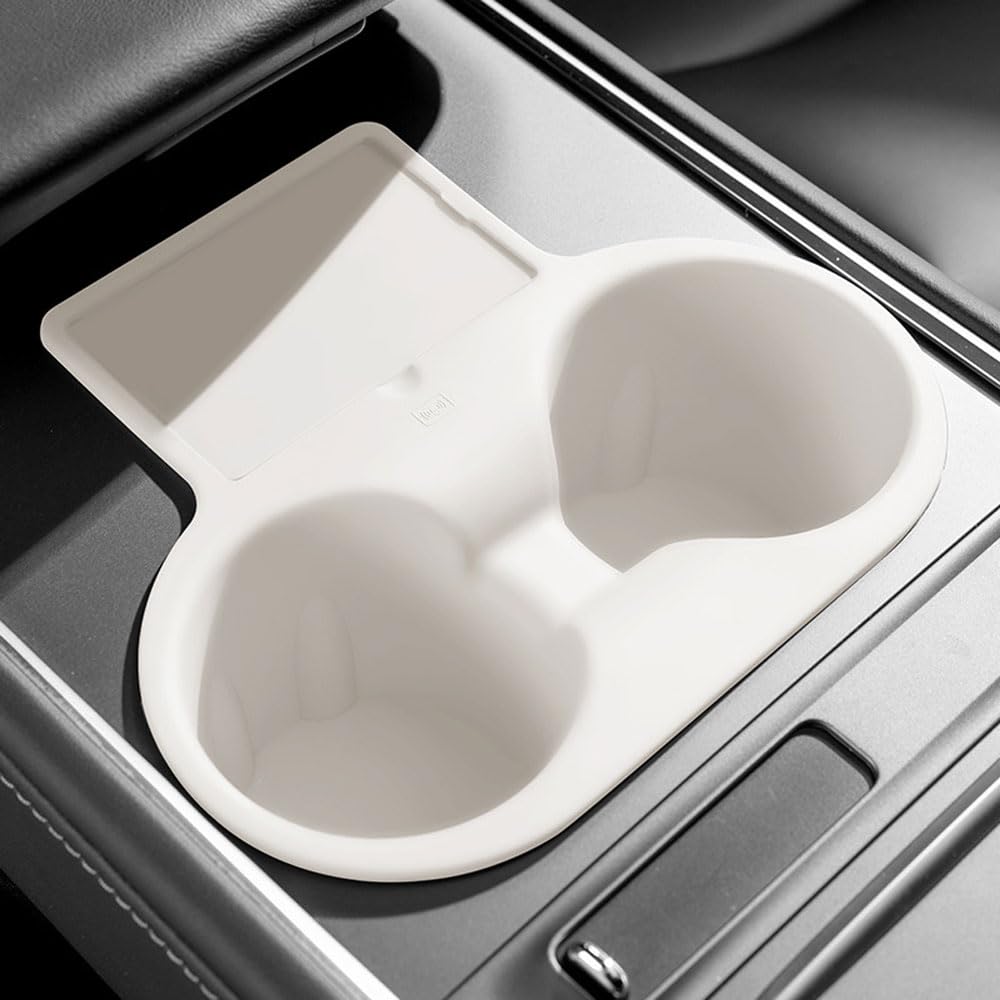 Für Tesla Model 3 (2021–2023) (nicht passend für Modell 3 Highland 2024 Modell Y (2020–2024) Kieselgel-Getränkehalter-Clip, Wasserbecherschlitz, Schlüsselkarten-Pad-Matte, Zubehör (weiß) von STAMOO
