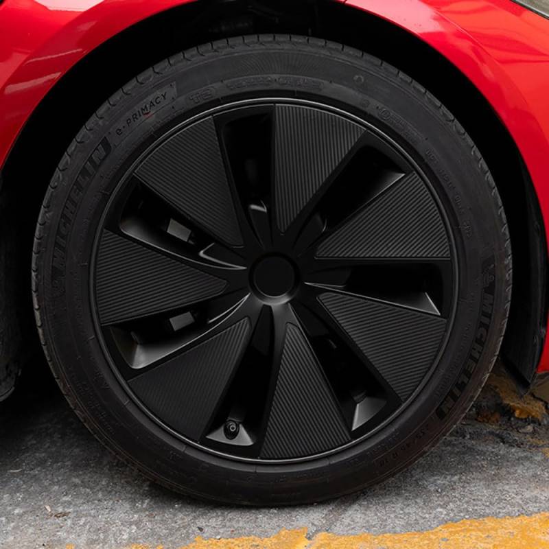 Für Tesla Modell 3 Highland 2023+ 2024 Car 45.7 cm Radnabeschutz, wasserfeste Felgenaufkleber, Kratzschutzaufkleber, schwarze Kohlefaser) von STAMOO