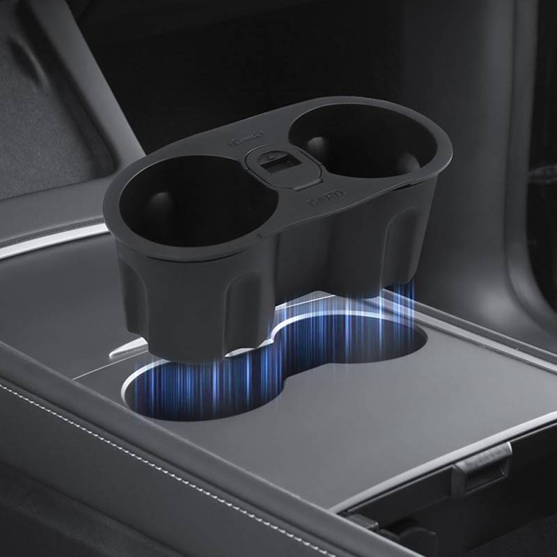 Getränkehalter für Tesla Model 3/Y 2021–2023, TPE, organisierter Becherbegrenzer mit Aschenbecher, exklusiver Schlüsselkartenschlitz, Wasserbechermatten von STAMOO