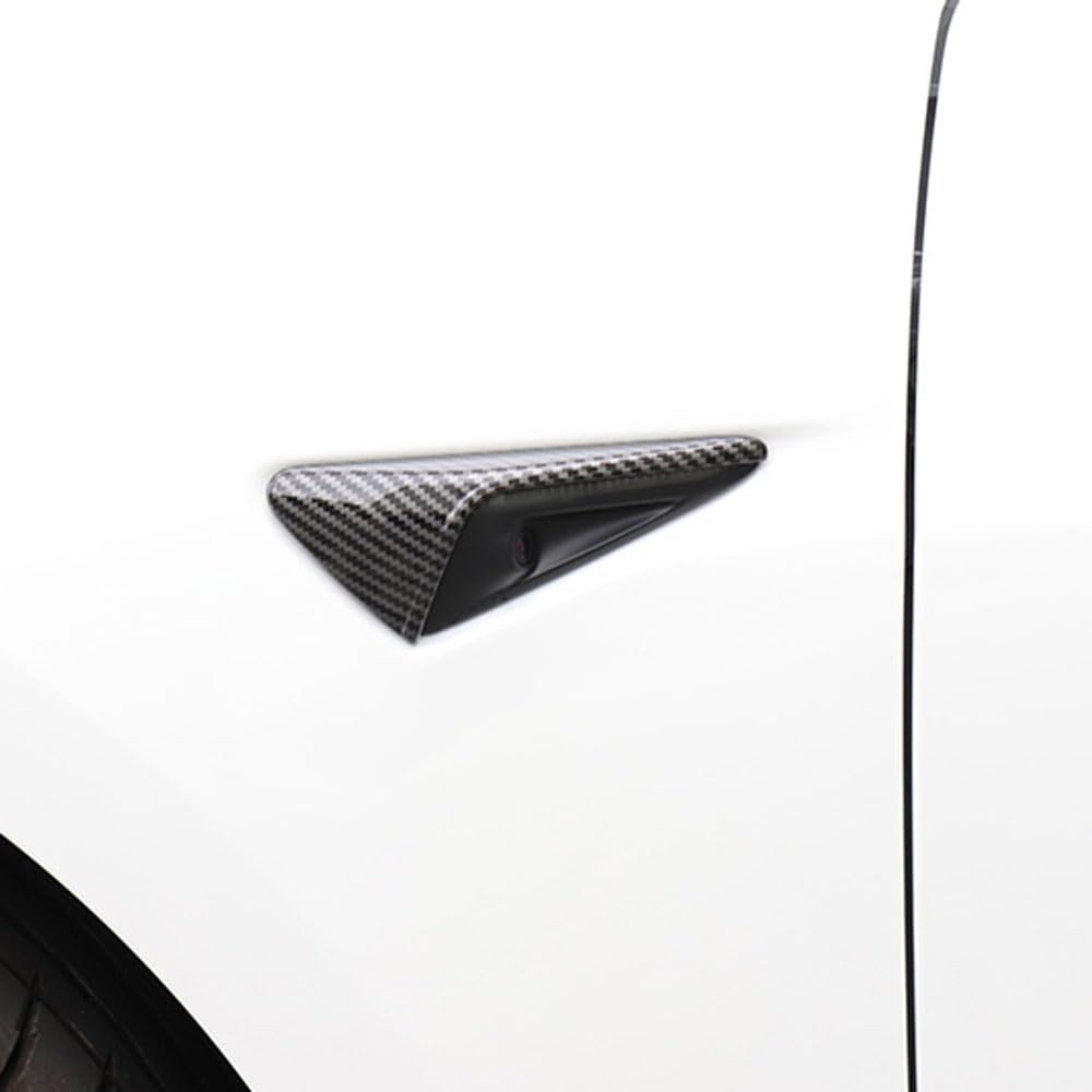 HW 3.0 ABS-Blinker-Seitenkamera-Schutzabdeckung für Tesla Model 3 (2016–2022), Modell Y (2020–2022), Modell S X (2012–2020), Karbonfaser-Muster, Seitenkamera-Schutzrand (glänzendes Kohlefaser-Muster) von STAMOO