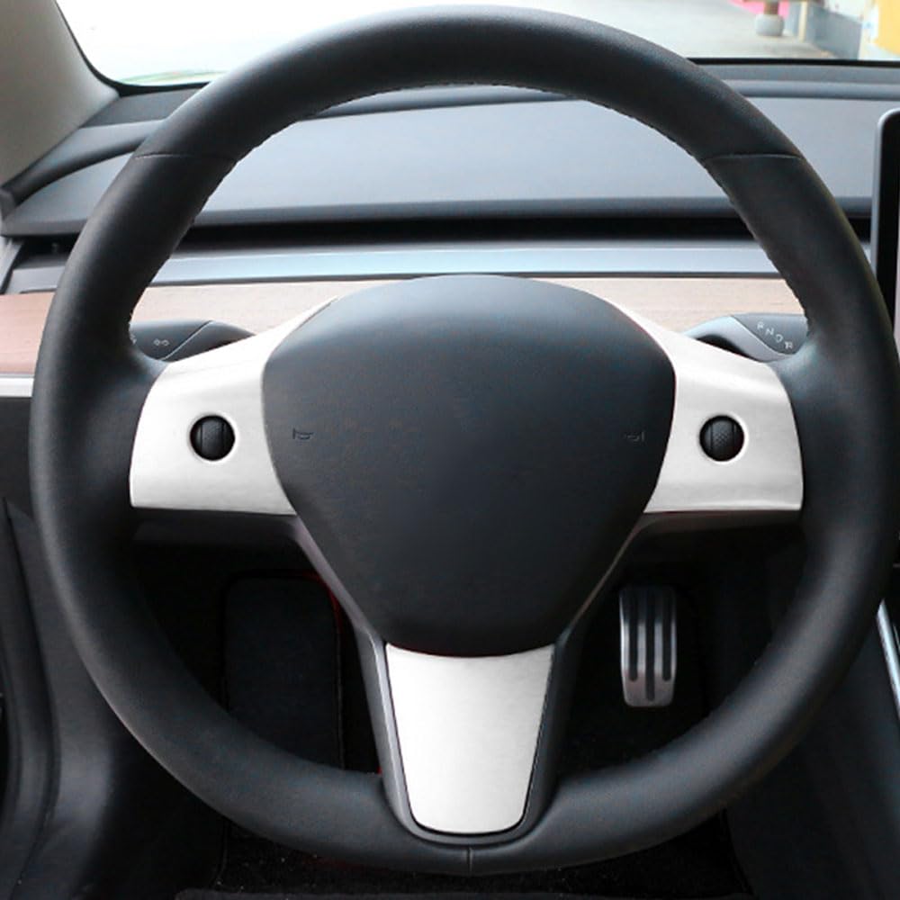 Lenkrad-Patchabdeckung für Tesla Model 3 (2016–2023), Modell Y (2020–2024), Kohlefaser-ABS-Lenkrad-Patch-Abdeckung, 3 Stück (glänzendes Weiß) von STAMOO