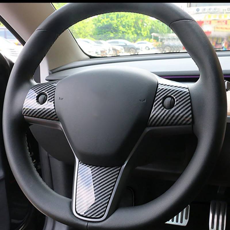 Lenkradbezug für Tesla Model 3 (2016–2023), Modell Y (2020–2024), Kohlefaser-ABS, 3 Stück (glänzende Kohlefaser) von STAMOO
