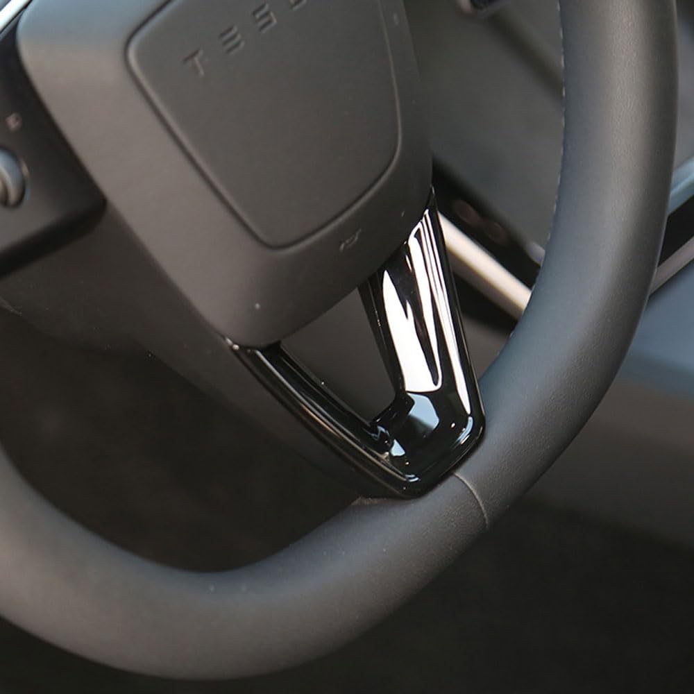 Lenkradbezug für Tesla Model 3 Highland 2024 ABS Kohlefaser Muster Trim Innenzubehör (glänzend schwarz) von STAMOO