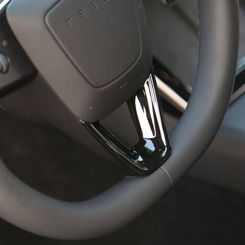 Lenkradbezug für Tesla Model 3 Highland 2024 ABS Kohlefaser Muster Trim Innenzubehör (glänzend schwarz) von STAMOO