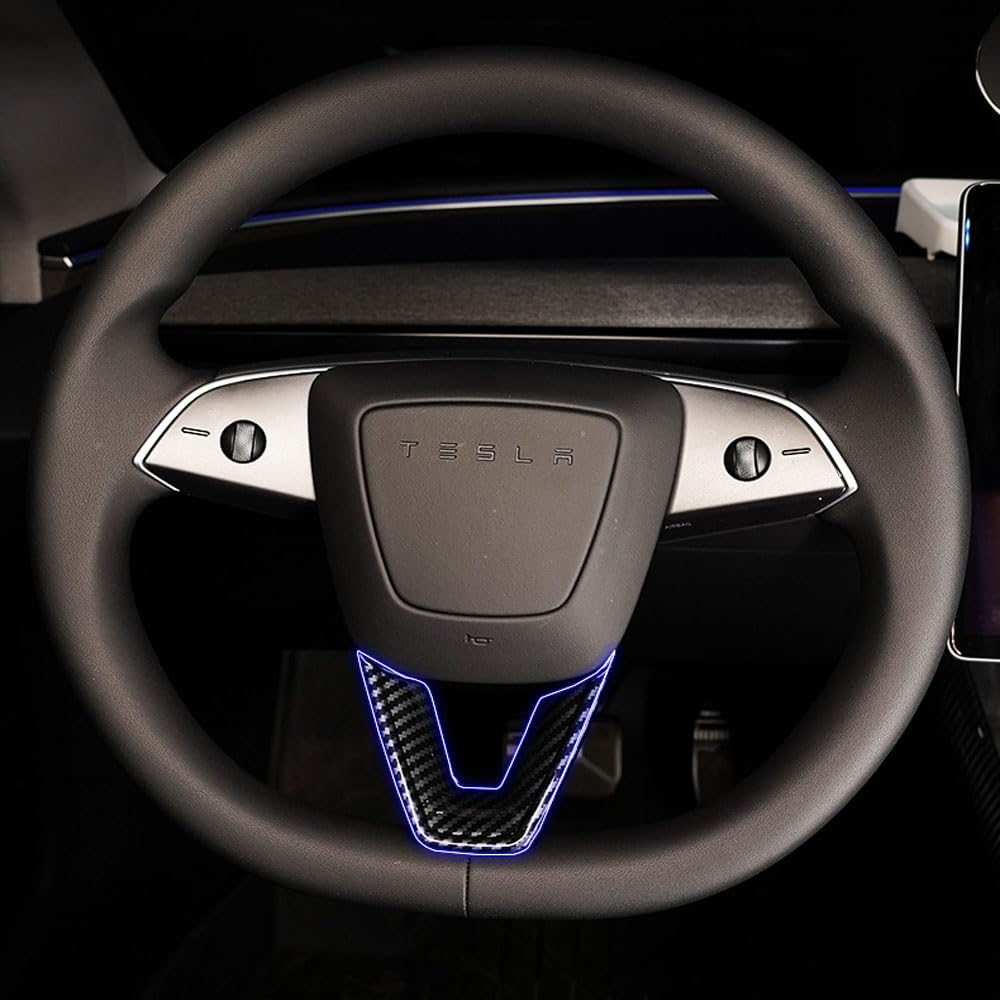 Lenkradbezug für Tesla Model 3 Highland 2024 ABS Kohlefaser Muster Trim Innenzubehör (glänzende Kohlefaser) von STAMOO