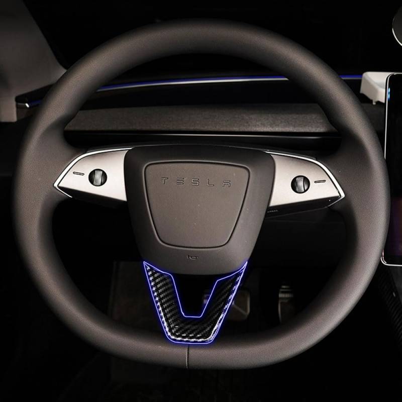 Lenkradbezug für Tesla Model 3 Highland 2024 ABS Kohlefaser Muster Trim Innenzubehör (glänzende Kohlefaser) von STAMOO