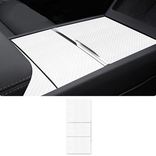 Mittelkonsole für Tesla Model 3+ Highland 2024 Mittelkonsole Panel Holzmaserung Aufkleber Folie Carbon Zentralsteuerung Abdeckung Auto Innenzubehör (weißes Carbon) von STAMOO