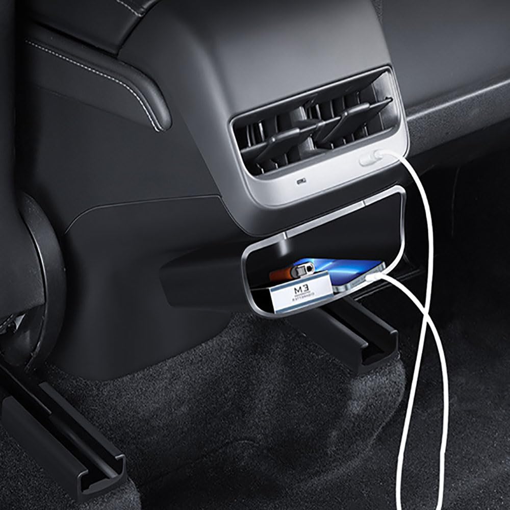 STAMOO Für Tesla Model 3 / Y 2017–2024 (passend für neues Modell 3 Highland 2024) AC Vent Lower Anti-Schmutz-Panel Hintere Klimaanlage Entlüftungsauslass Anti-Kick Trim Abdeckung mit Aufbewahrungsbox von STAMOO