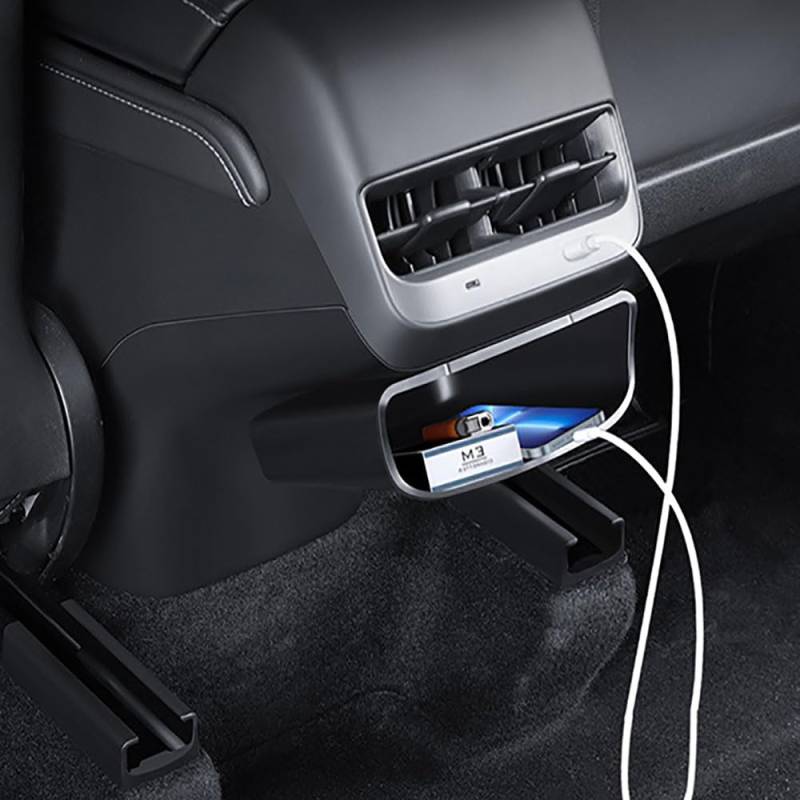 STAMOO Für Tesla Model 3 / Y 2017–2024 (passend für neues Modell 3 Highland 2024) AC Vent Lower Anti-Schmutz-Panel Hintere Klimaanlage Entlüftungsauslass Anti-Kick Trim Abdeckung mit Aufbewahrungsbox von STAMOO