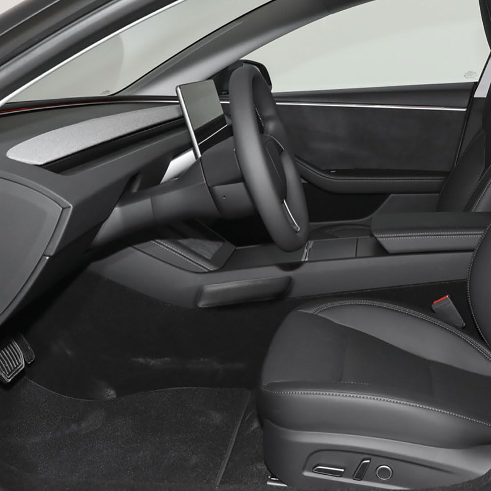STAMOO Für Tesla New Model 3 Highland 2024 Knie-, Bein-, Ellenbogen-, Mikrofaser-Leder-Kissen, kompatibel mit Auto-Mittelkonsole, Oberschenkelstütze, Schutz, 1 Stück (schwarzer Hauptfahrer) von STAMOO